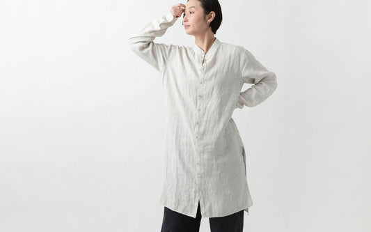 MITTAN / 大麻ロングシャツ ベンガラ白 SH-133B / unisex