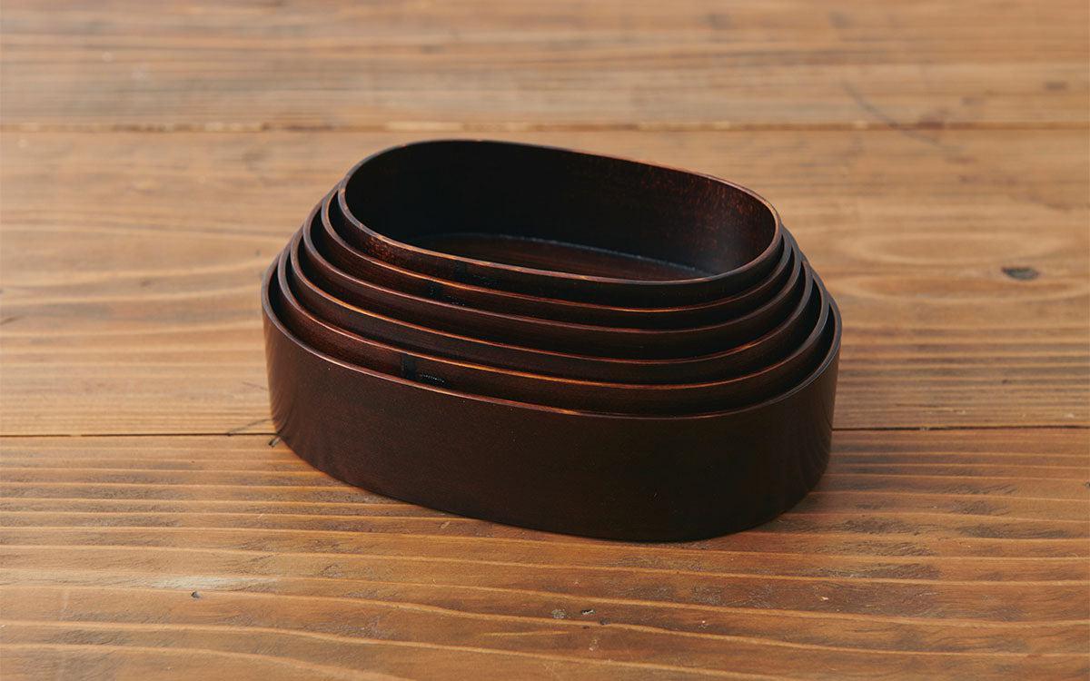 曲げわっぱ 楕円弁当箱（大）拭き漆