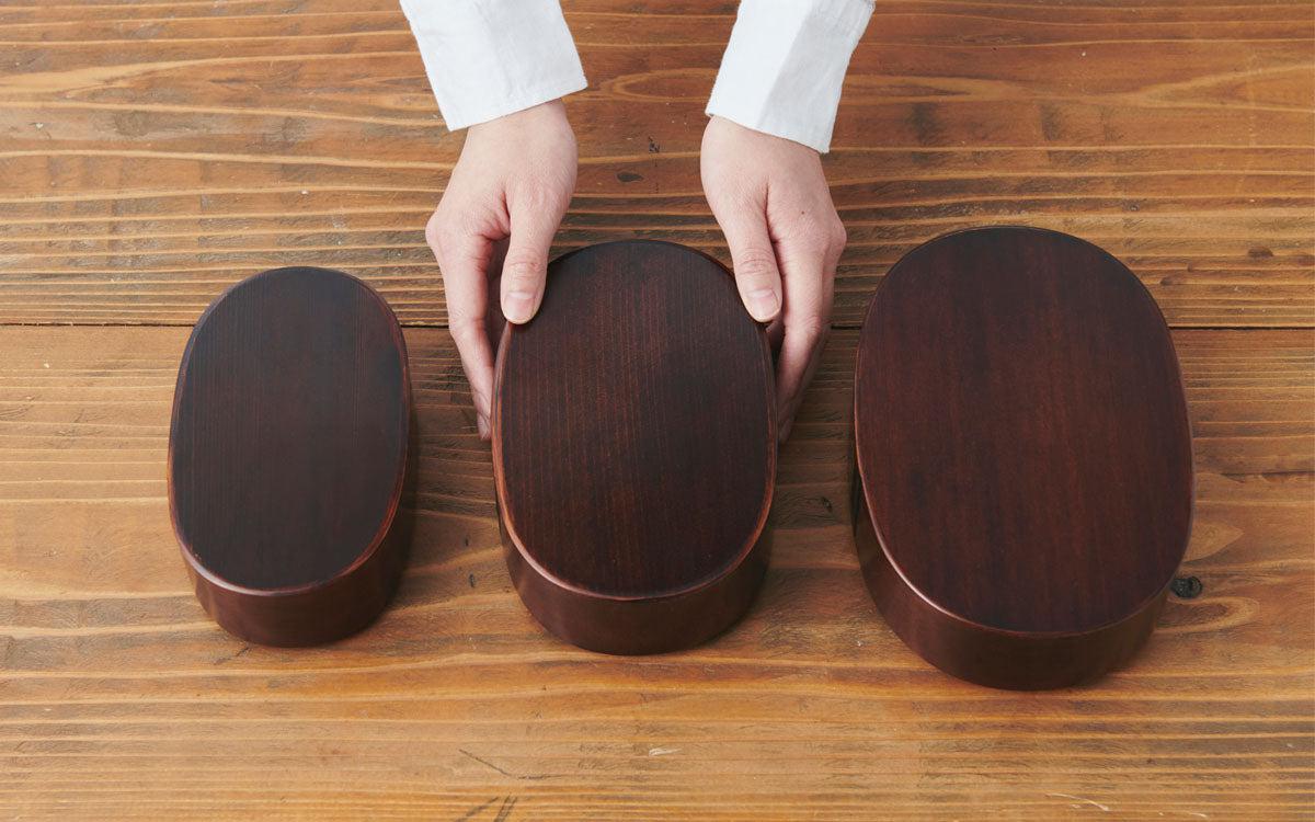 曲げわっぱ 楕円弁当箱（中）拭き漆