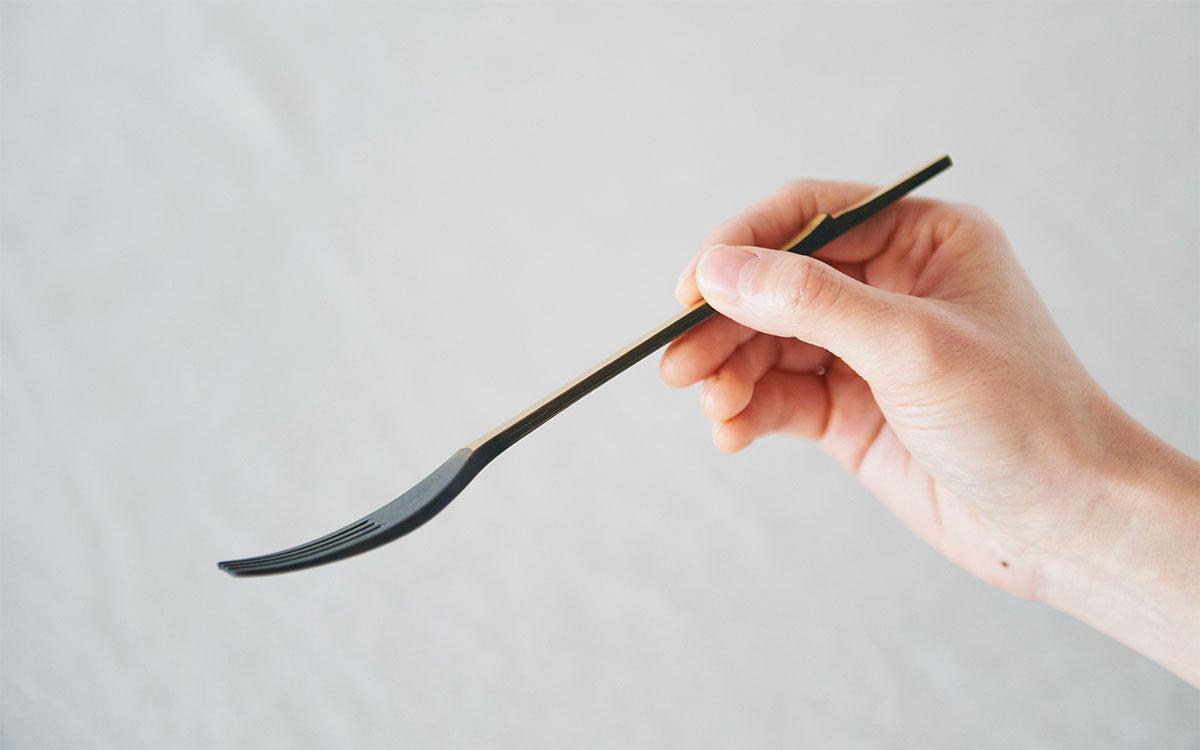 竹のフォーク 拭き漆 黒漆