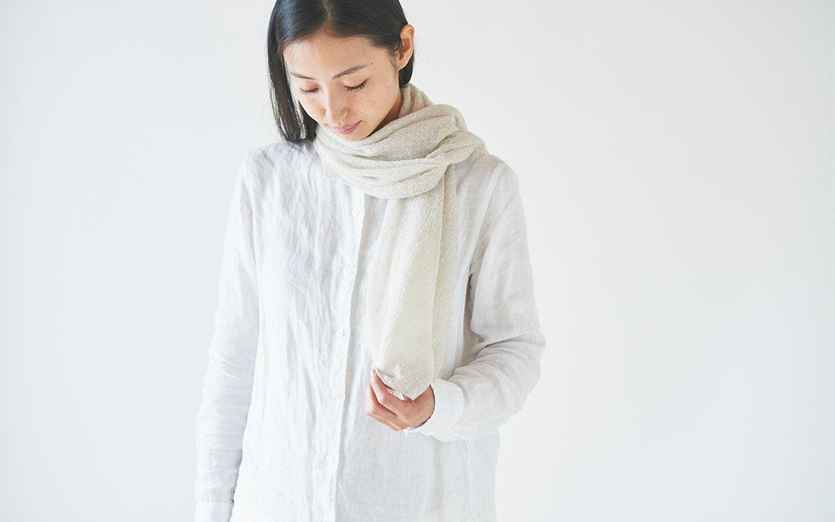 モヘアリネン ニットストール｜スノーホワイト