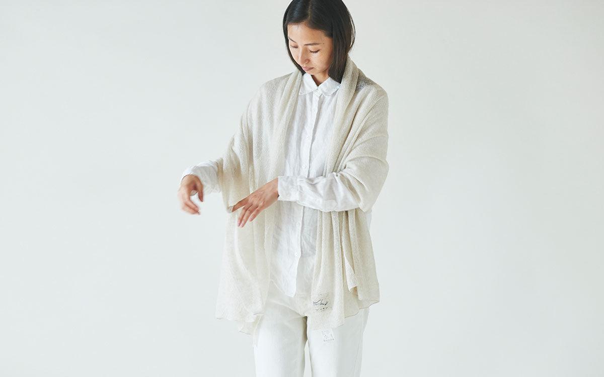 モヘアリネン ニットストール｜スノーホワイト