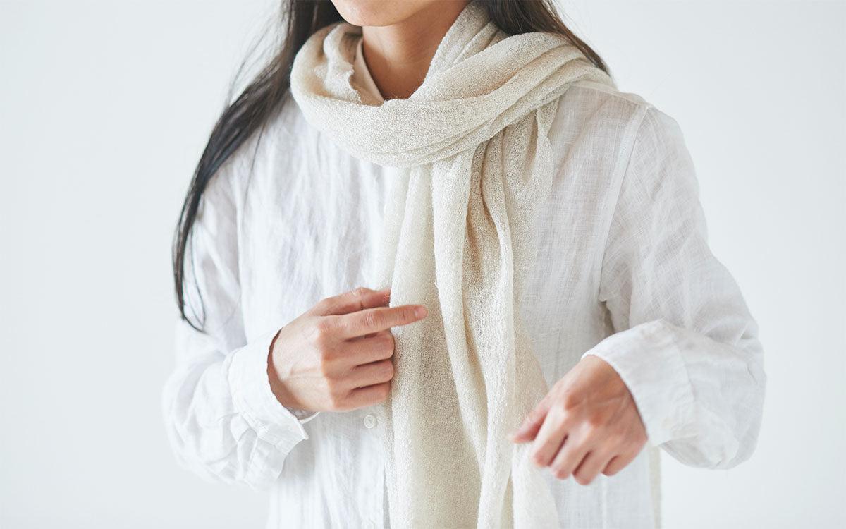 モヘアリネン ニットストール｜スノーホワイト