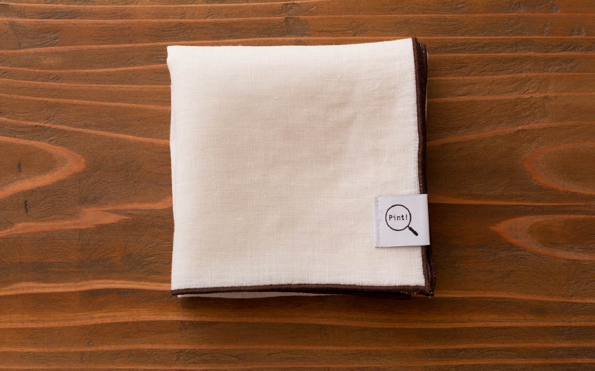 リネンハンカチ ホワイト×ブラウン