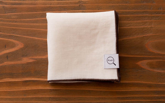 リネンハンカチ ホワイト×ブラウン