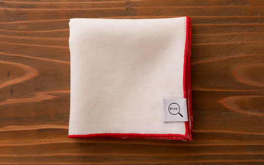 リネンハンカチ ホワイト×レッド