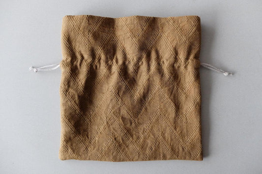 リネンヘリンボーン 巾着袋 L｜ライトブラウン