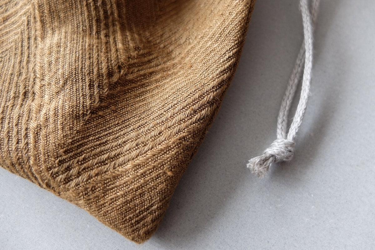 リネンヘリンボーン 巾着袋 L｜ライトブラウン