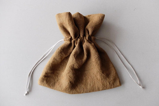 リネンヘリンボーン 巾着袋 L|ライトブラウン