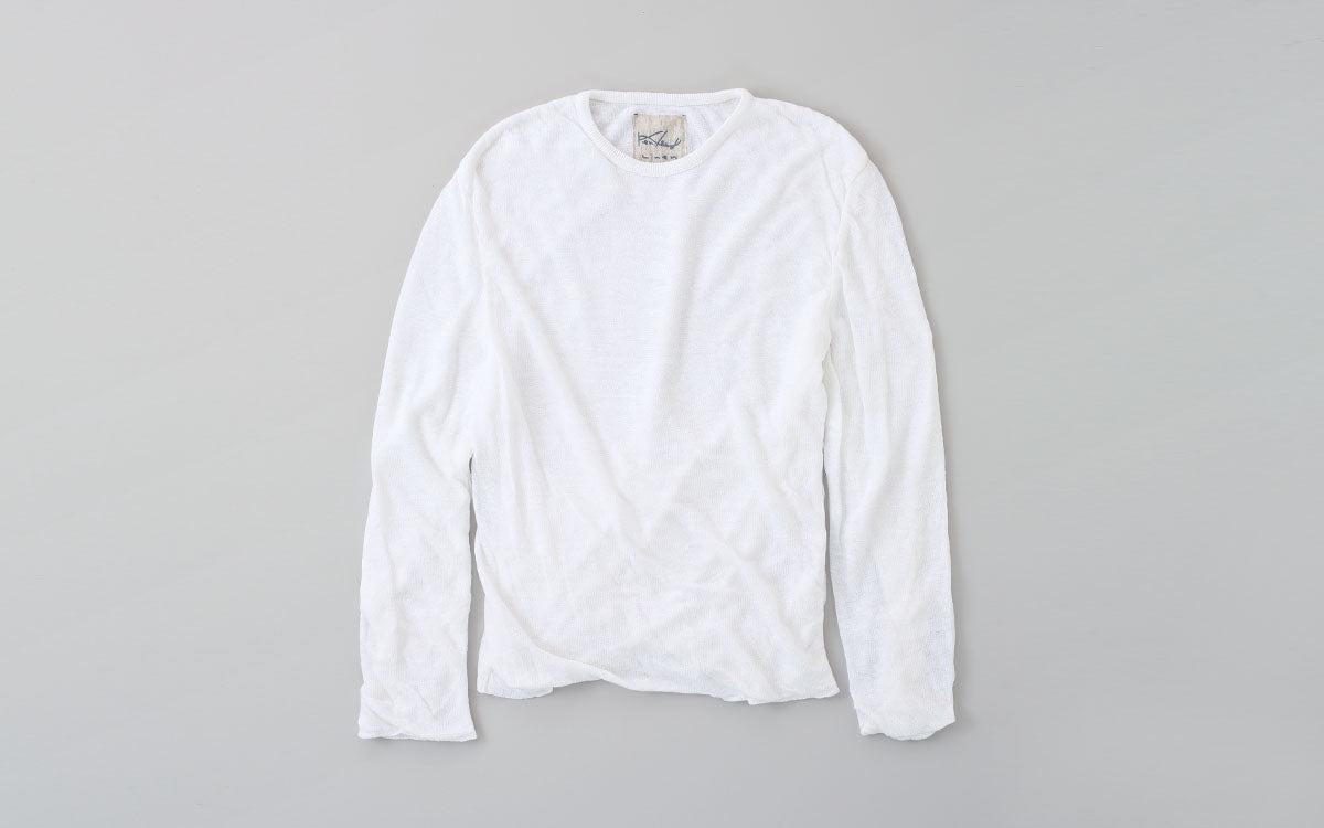 リネンニット 長袖二重プルオーバー｜メンズ｜ホワイト