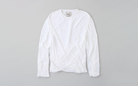 リネンニット 長袖二重プルオーバー｜メンズ｜ホワイト