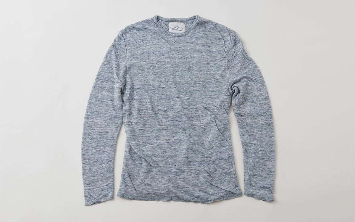 リネンニット 長袖二重プルオーバー｜メンズ｜ミディアムグレー