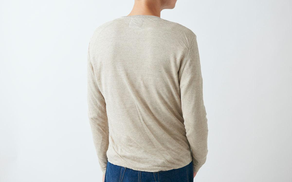 リネンニット 長袖二重プルオーバー｜メンズ｜ナチュラル
