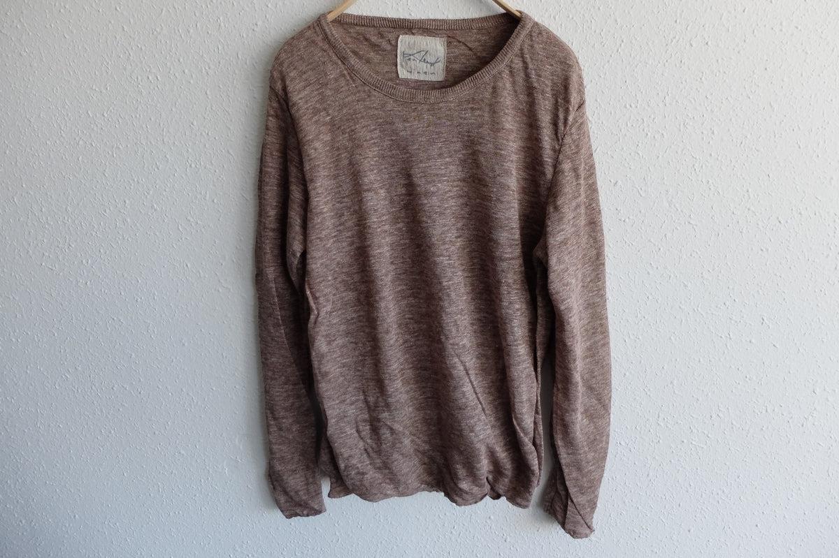 リネンニット 長袖二重プルオーバー｜レディース｜ブラウン