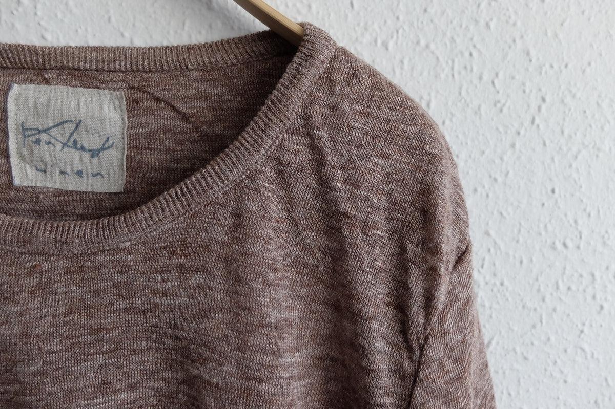 リネンニット 長袖二重プルオーバー｜レディース｜ブラウン