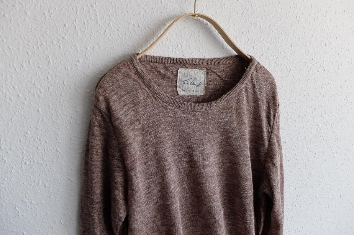 リネンニット 長袖二重プルオーバー｜レディース｜ブラウン
