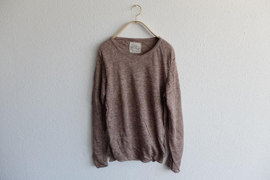 リネンニット 長袖二重プルオーバー｜レディース｜ブラウン