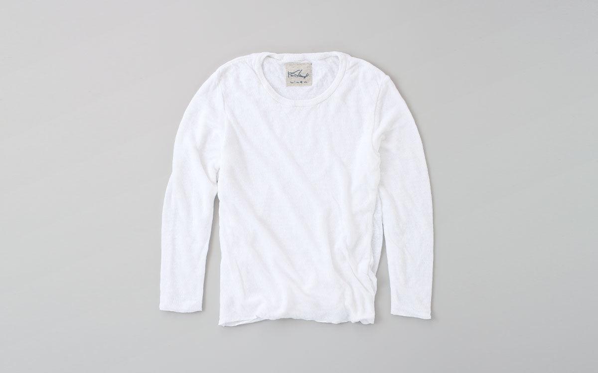 リネンニット 長袖二重プルオーバー｜レディース｜ホワイト