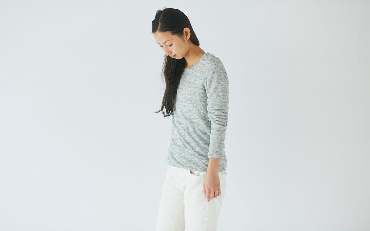 リネンニット 長袖二重プルオーバー｜レディース｜ライトブルー