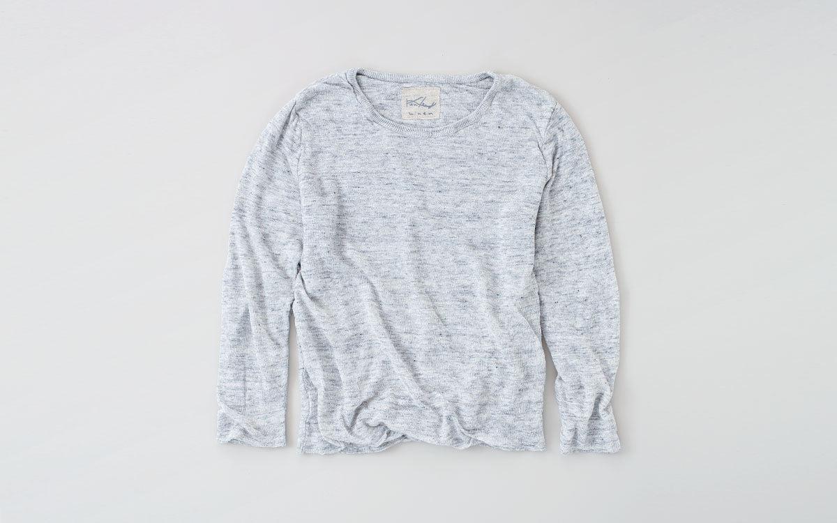 リネンニット 長袖二重プルオーバー｜レディース｜ライトグレー