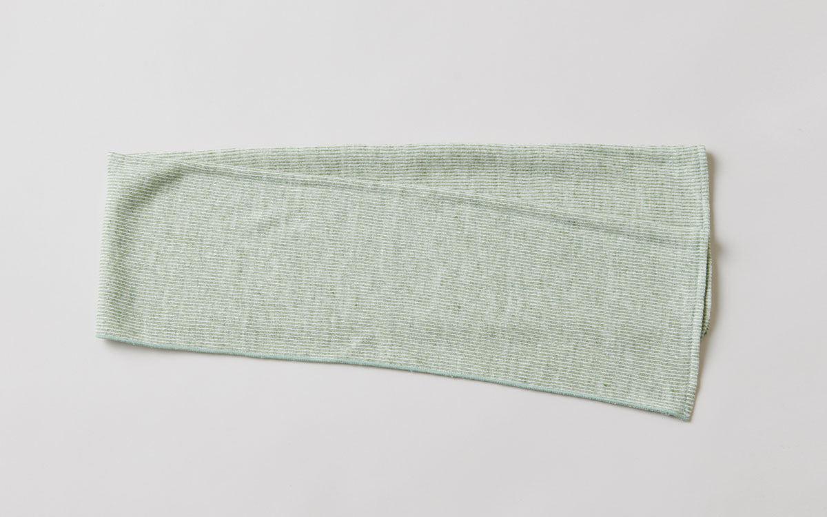 リネンニット ストライプフェイスタオル｜グリーン×ホワイト