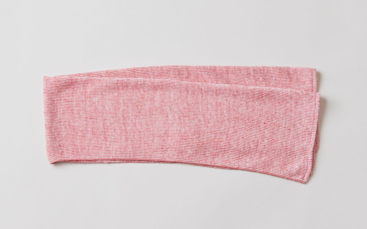 リネンニット ストライプフェイスタオル｜レッド×ホワイト