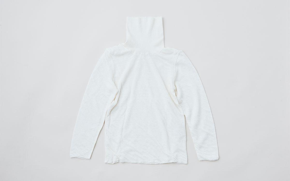 リネンニット タートルネック長袖二重プルオーバー｜レディース｜ホワイト