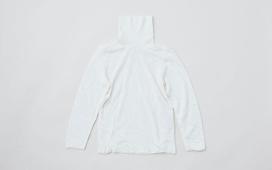 リネンニット タートルネック長袖二重プルオーバー｜レディース｜ホワイト