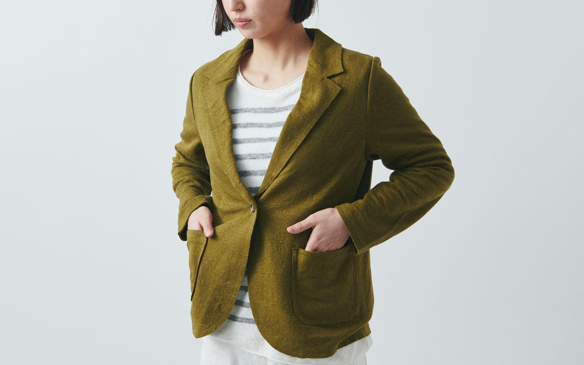リネンニット ジャケット｜レディース｜カーキ
