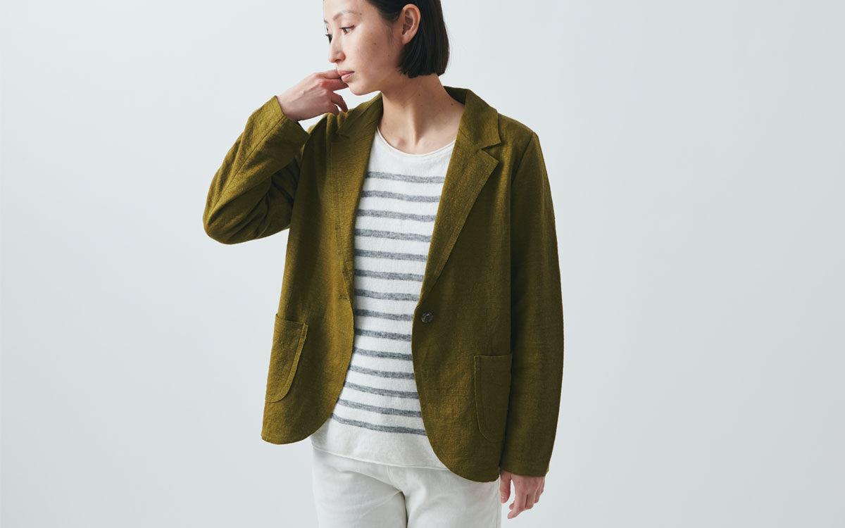 リネンニット ジャケット｜レディース｜モスグリーン