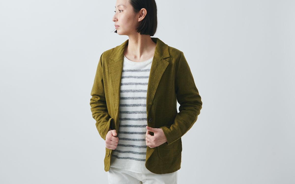 リネンニット ジャケット｜レディース｜モスグリーン