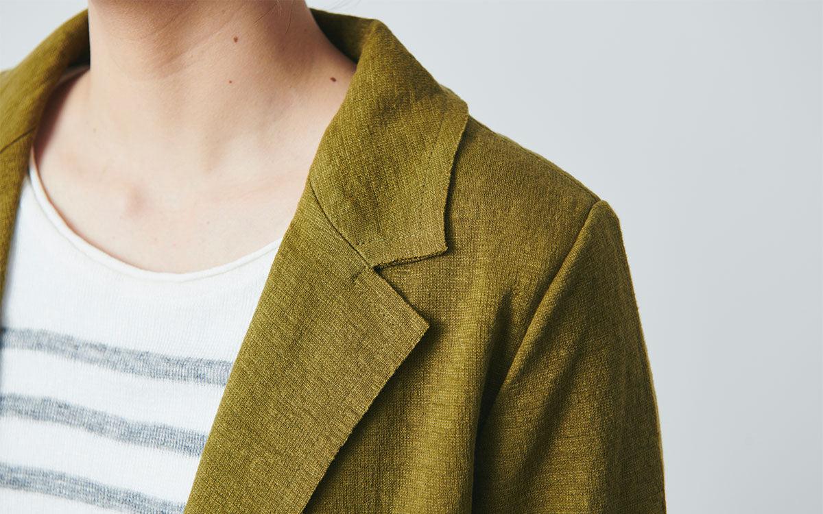 リネンニット ジャケット｜レディース｜モスグリーン