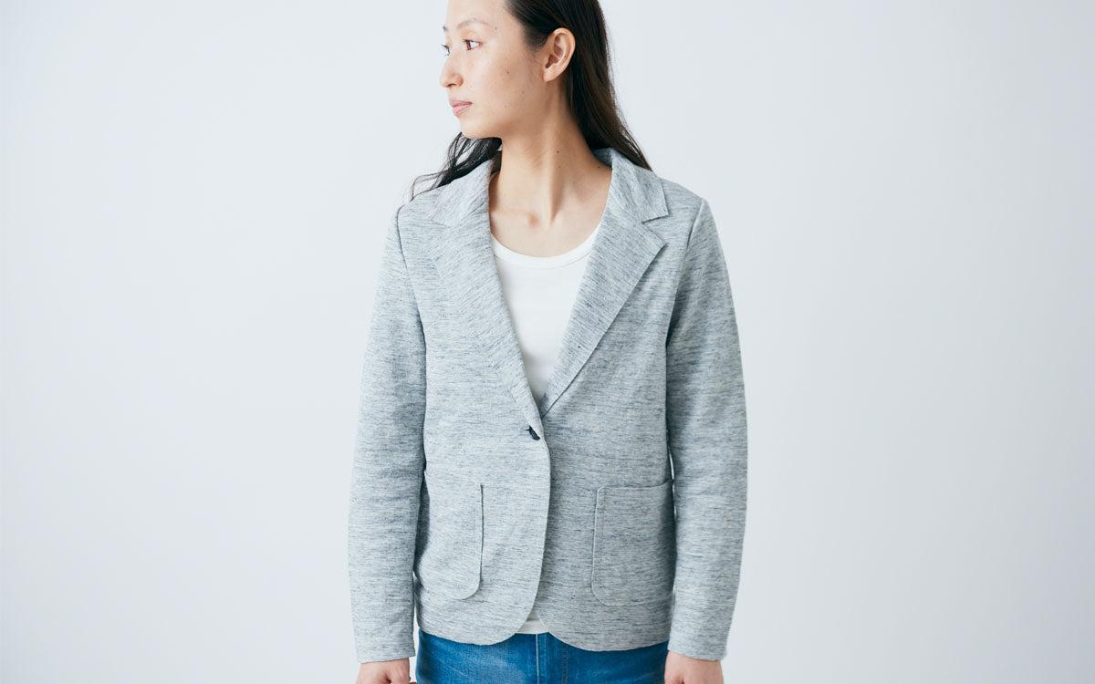リネンニット ジャケット｜レディース｜ライトグレー