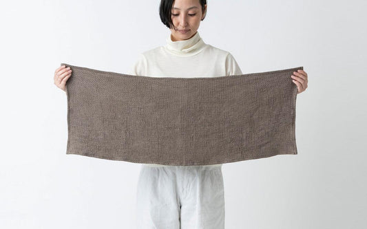 リネンワッフル フェイスタオル ブラウン