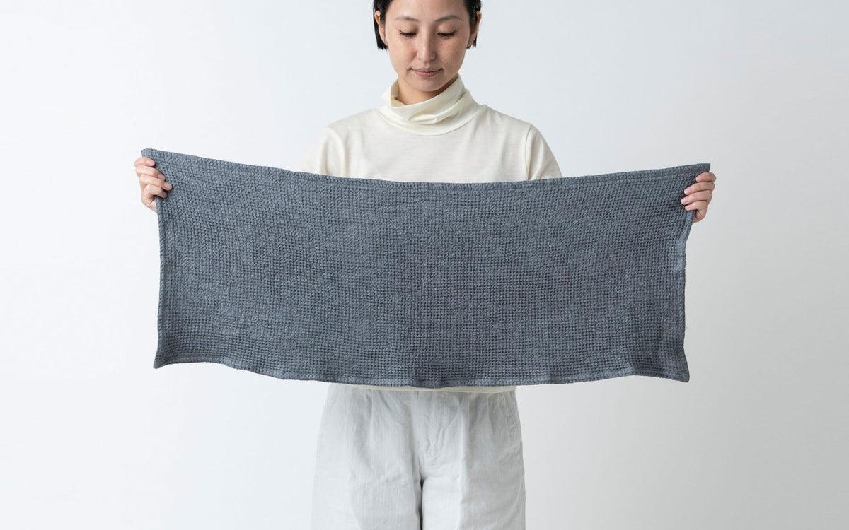 リネンワッフル フェイスタオル グレー