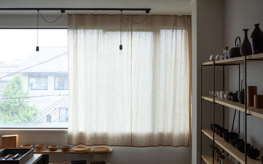 【サイズオーダー】オーガニックリネンのシンプル吊りカーテン