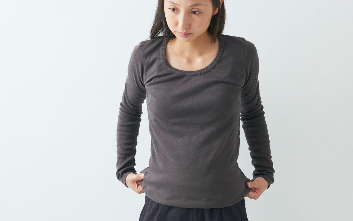 yohaku 5本針長袖カットソー｜ライトグレー｜レディース